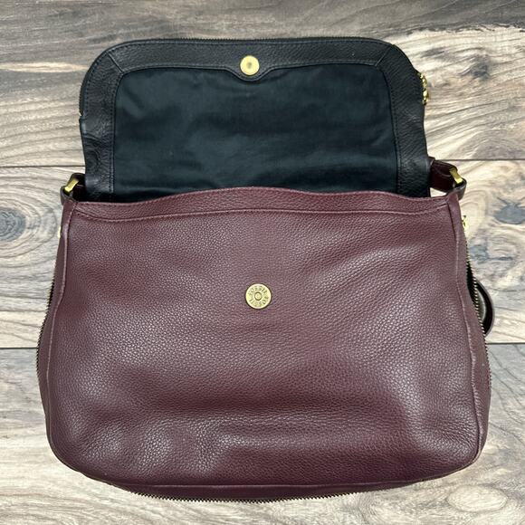 Fossil Leather Zipper Crossbody Shoulder Satchel Saddle Bag Black Burgundy - Picture 4 of 14